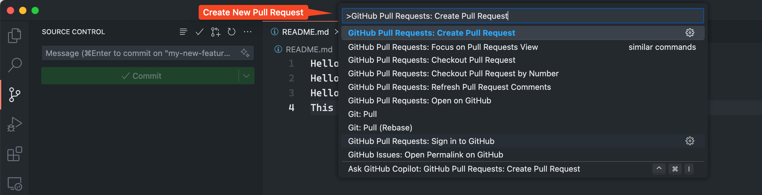 Create GitHub Pull Request using VS Code