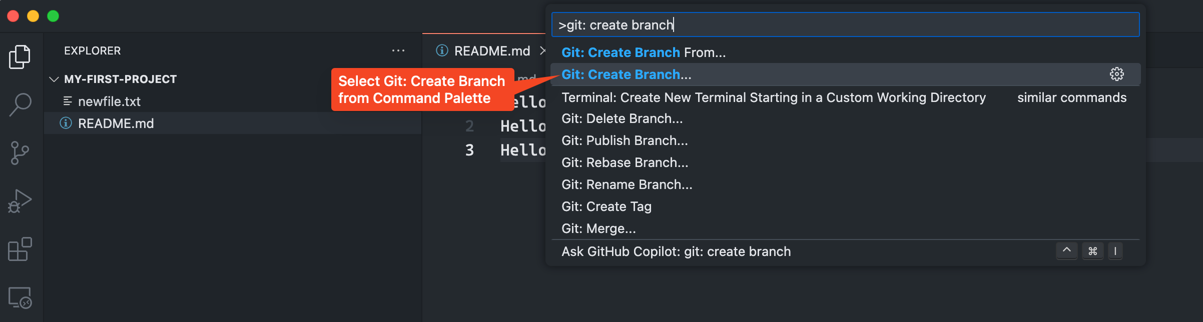 Git Create new branch using VS Code