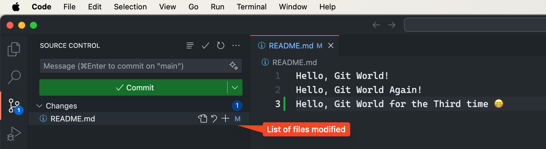 List of files modified by VS Code